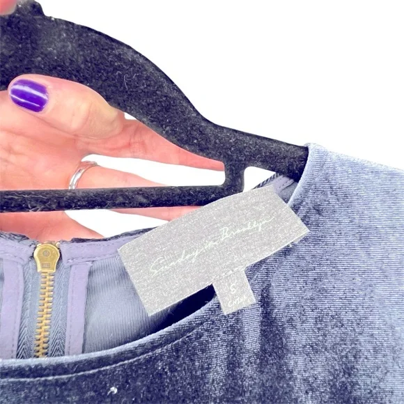 Sunday In Brooklyn Anthropologie Feather Grey Blue Velvet Sleeveless Dress S - Picture 8 of 11